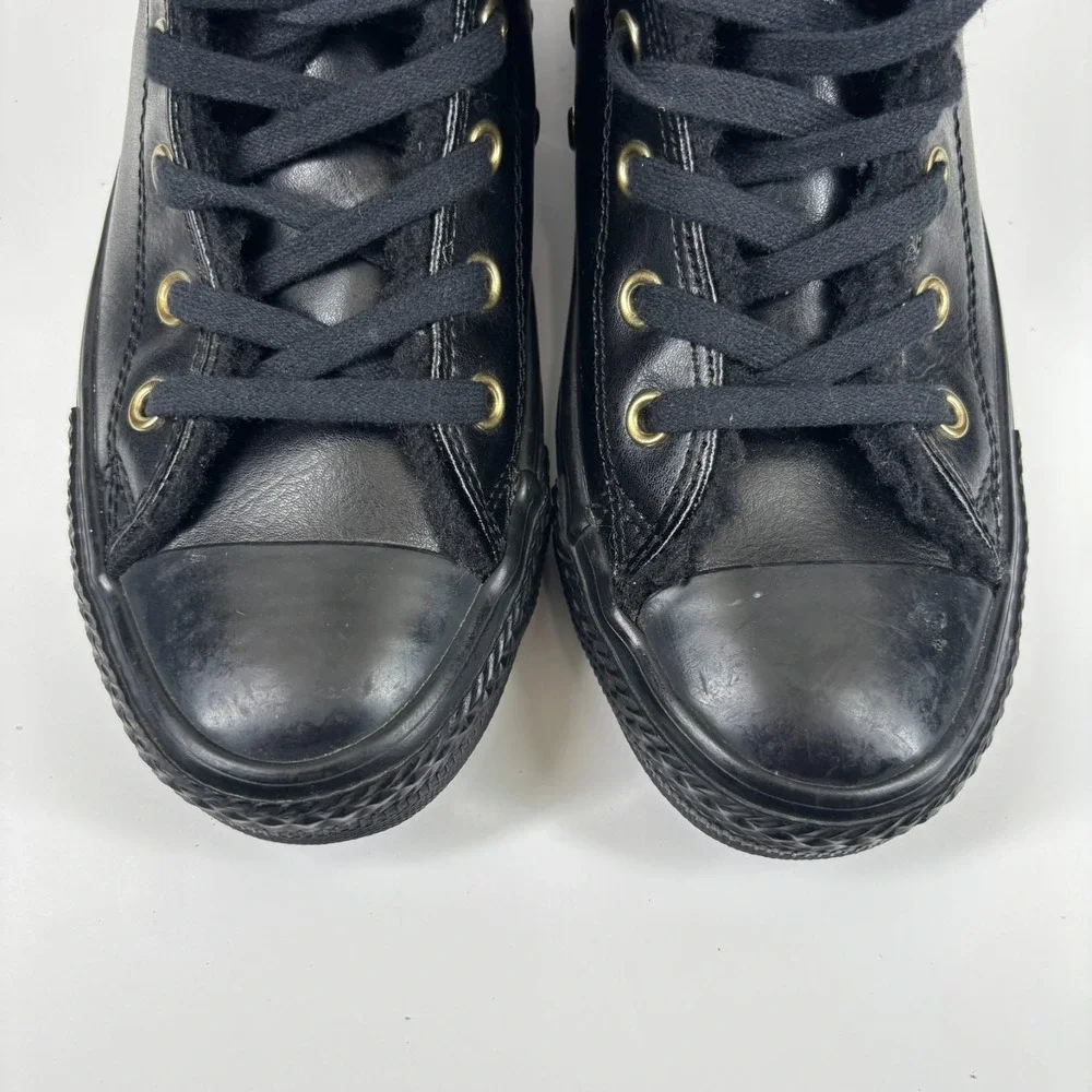 Converse Chuck Taylor All Star Hi-Rise Junior US 3/EU 35 Black Leather Fur Boots